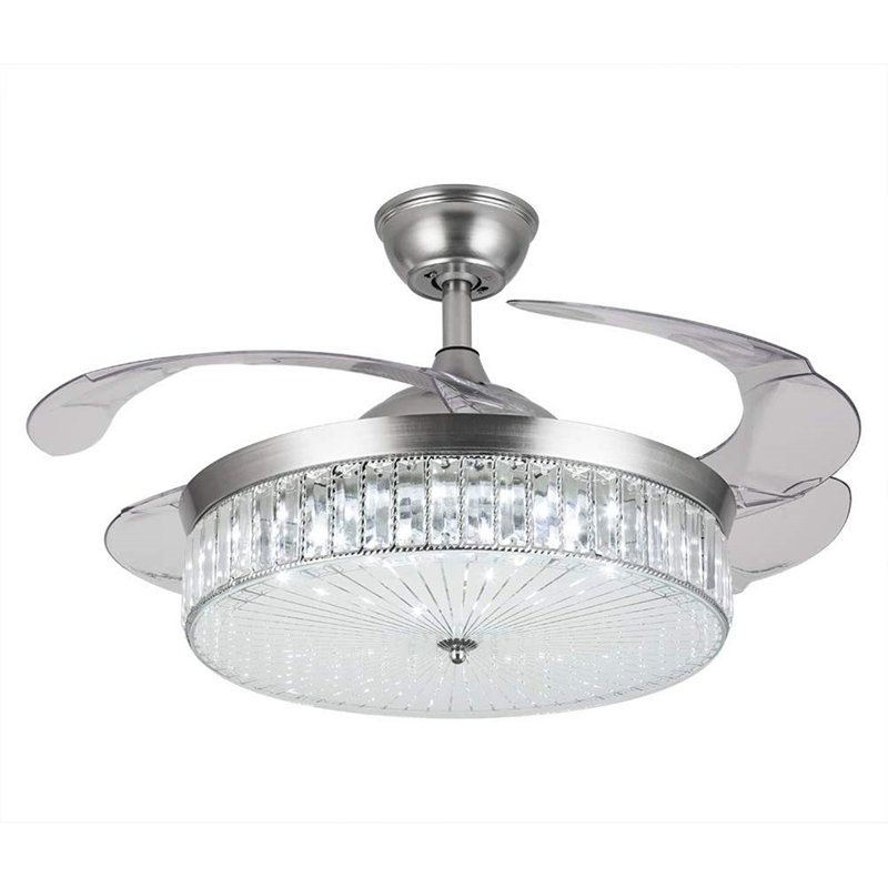 Mercer41 42" Crystal Lighting Retractable Acrylic Blades Ceiling, Fixture Fan With Light